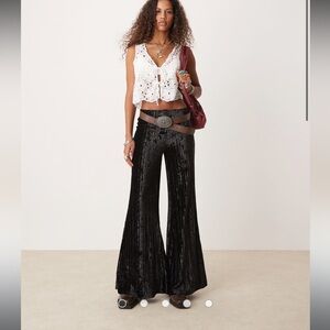 Free People Velvet pleated wide leg pants in black